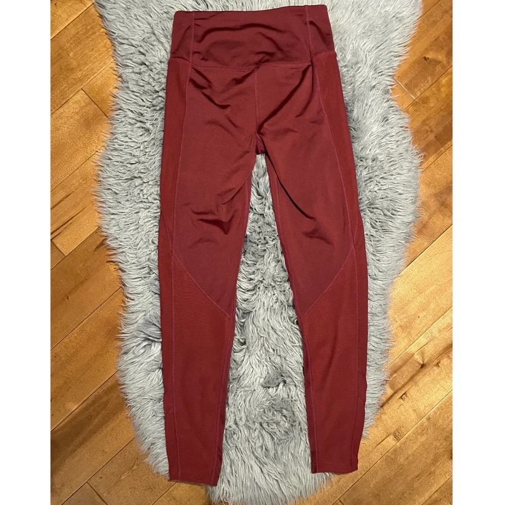 FP Movement by Free People Red Wine Full Yoga Athletic Leggings Mesh Sz Small - Picture 5 of 6